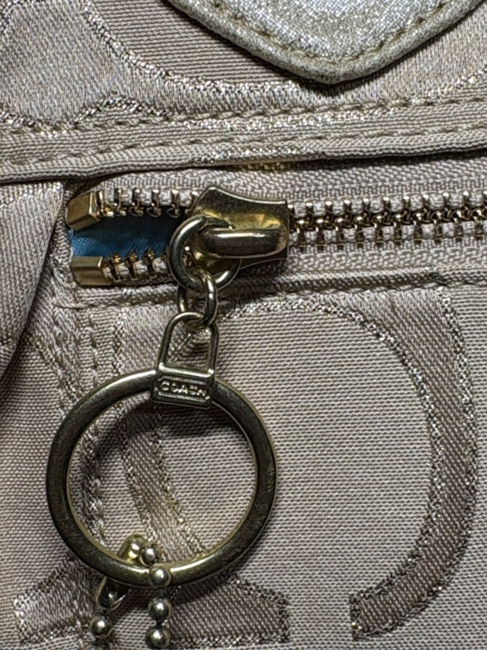 Coach Poppy Metallic Signature Sateen Glam Tote 17890 | Shimmer Gold EUC - Picture 4 of 13